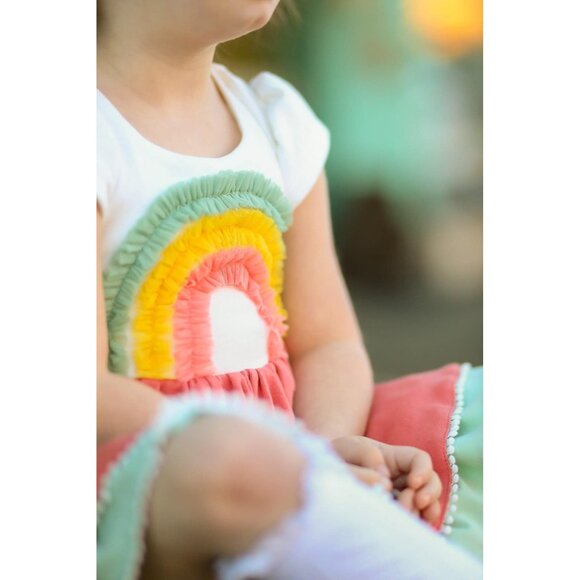 Sz 8 Girl August Apricot Rainbow Lucy dress and shorts set NWT - Picture 8 of 8